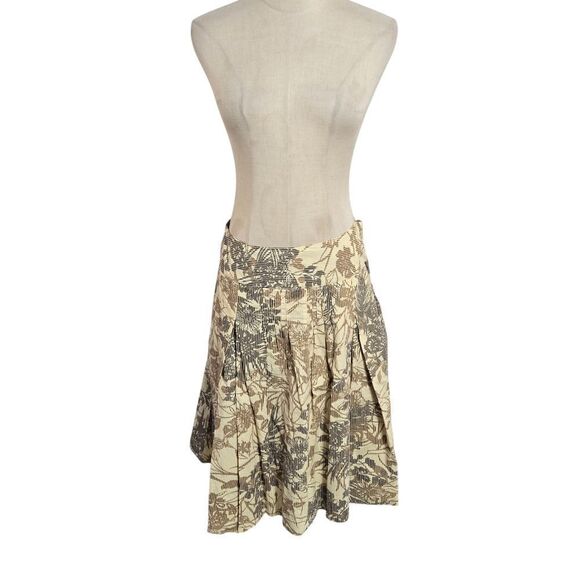 Willi Smith Cream and Brown Pleated Patterned Circle Skirt - Picture 1 of 5